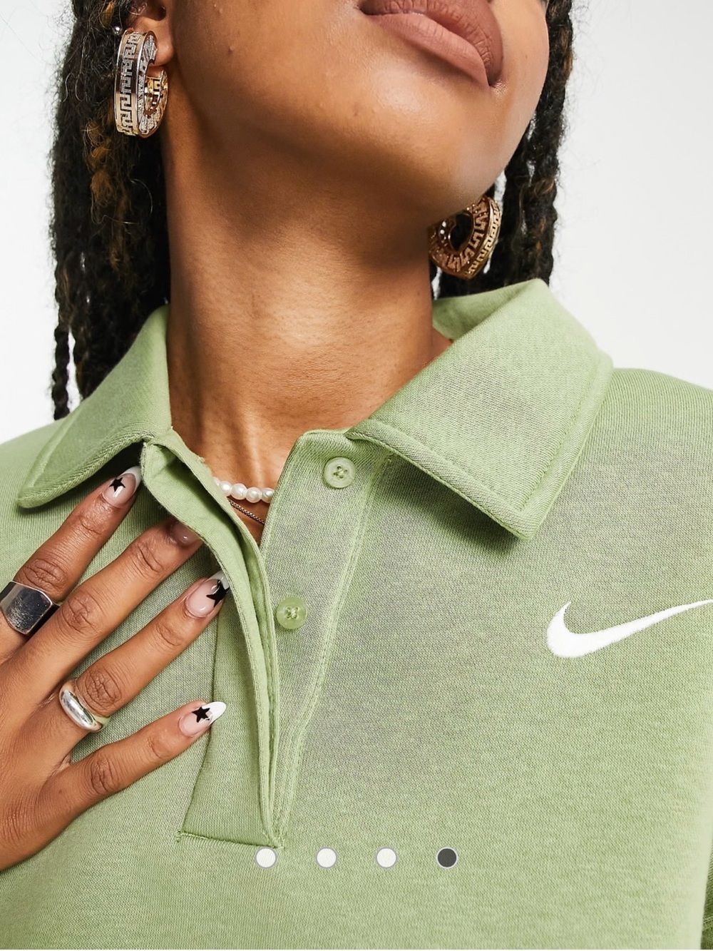 Nike Sportswear Phoenix Fleece Crop Polo Sweatshirt Women's Medium Sage Green - Picture 2 of 14